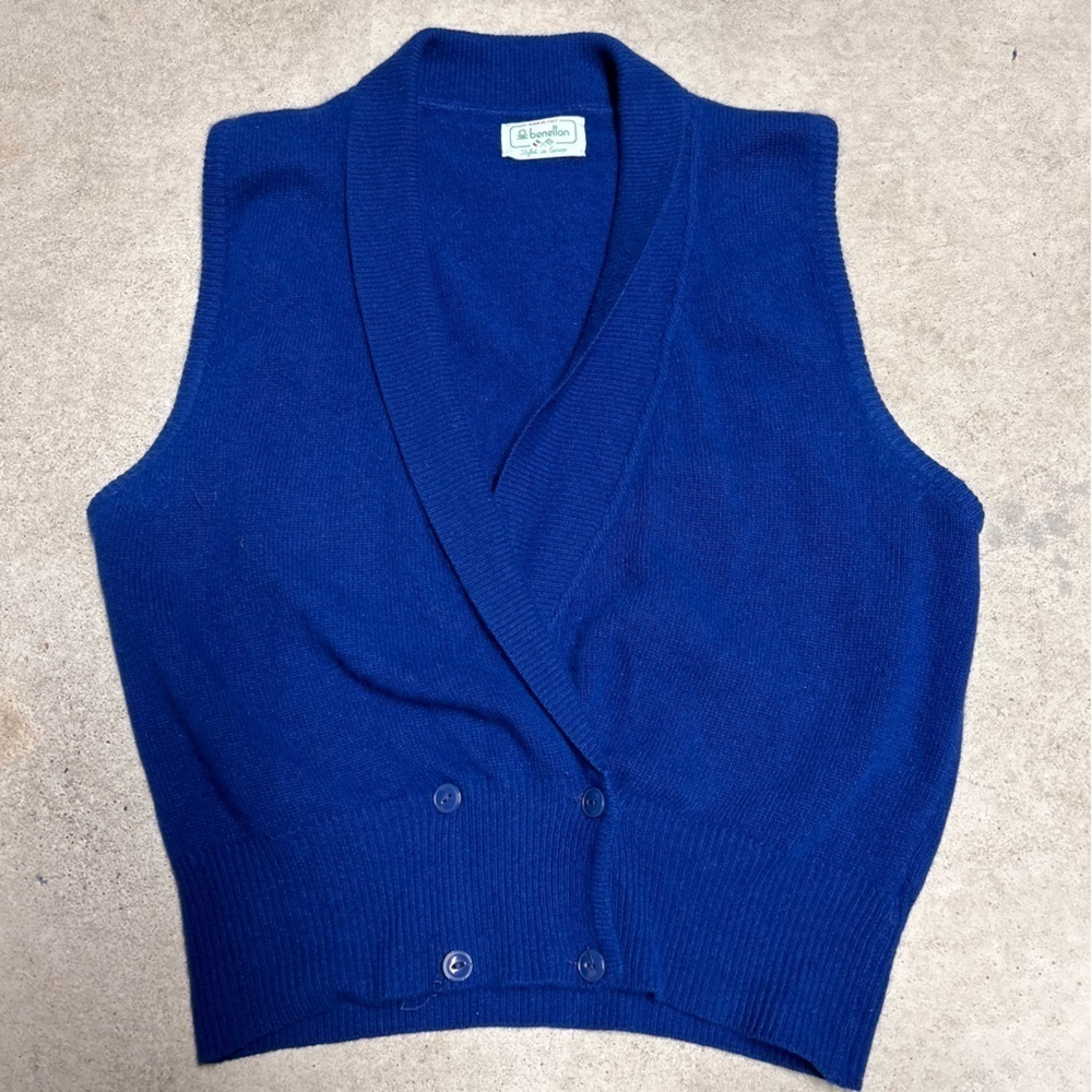 Vintage Benetton Made in Italy Blue Wool Rabbit Hair Sweater Vest Size EU 48